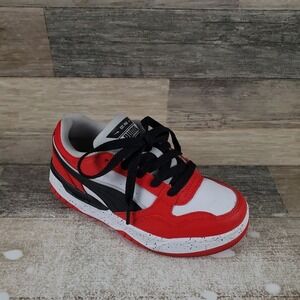 Puma Rebound Retro Speckle Kids Shoes Sz 1 C Red Leather Lace Up Low Top Sneaker